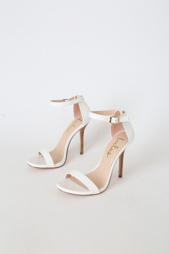 Elsi Stacked White Ankle Strap Heels 2