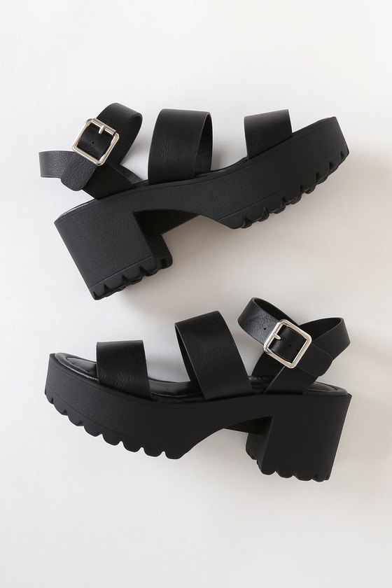 black chunky platform sandals