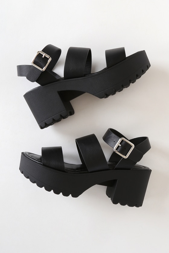 black flat platform sandals