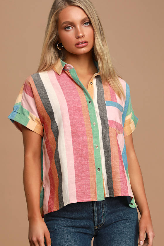Santorini Dreams Multi Striped Button-Up Top 3