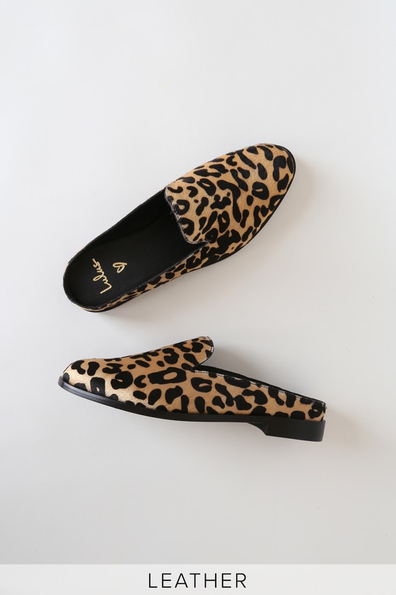 leopard calf hair slides