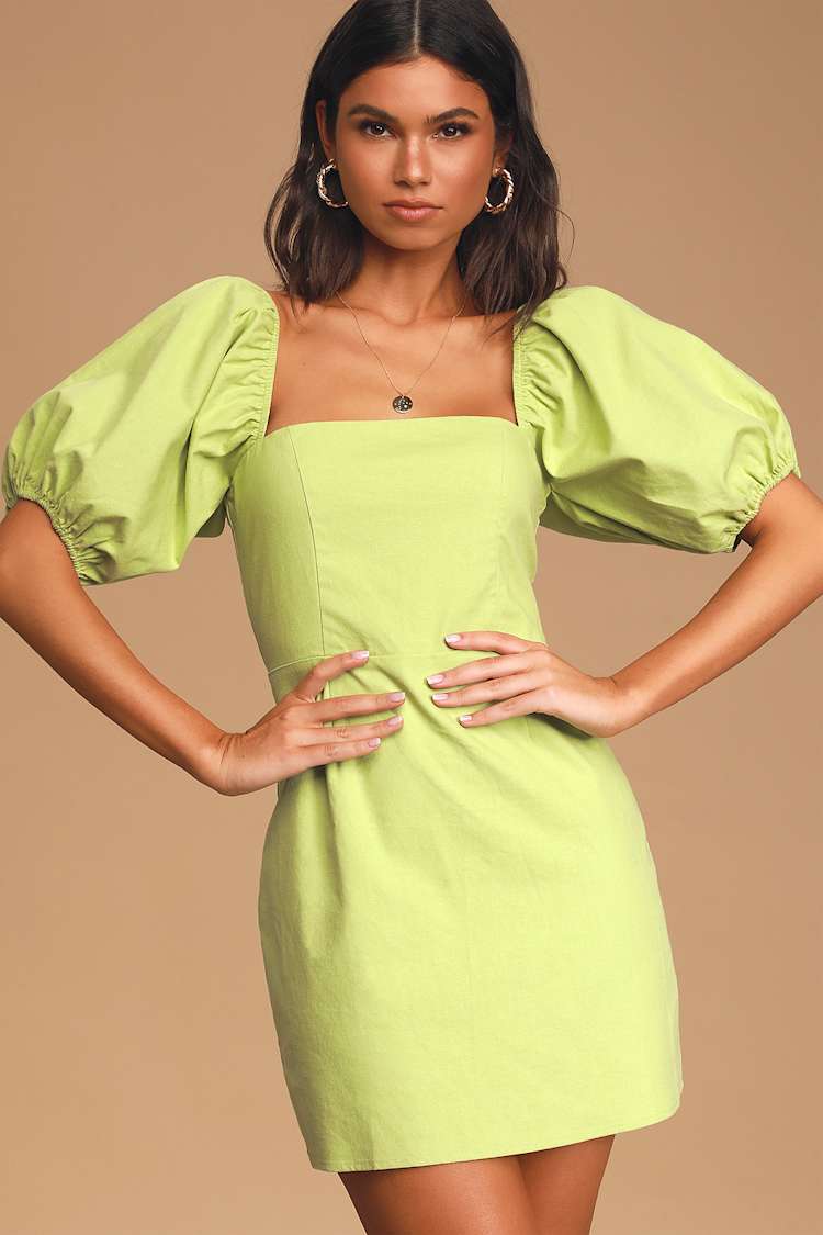 Cute Lime Green Dress - Puff Sleeve Dress - Mini Dress - Dress - Lulus