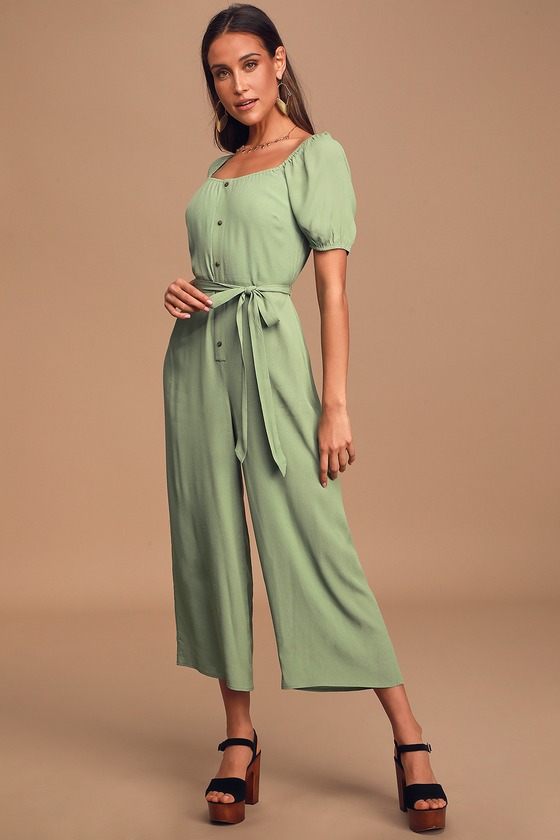 Sage Green Jumpsuit - Square Neck Jumpsuit - Culotte Jumpsuit - Lulus