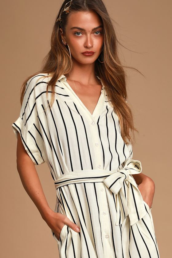 Beside the Seaside Ivory Striped Midi Shirt Dress 3