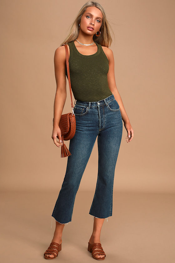 So Stellar Olive Green Ribbed Tank Top 2