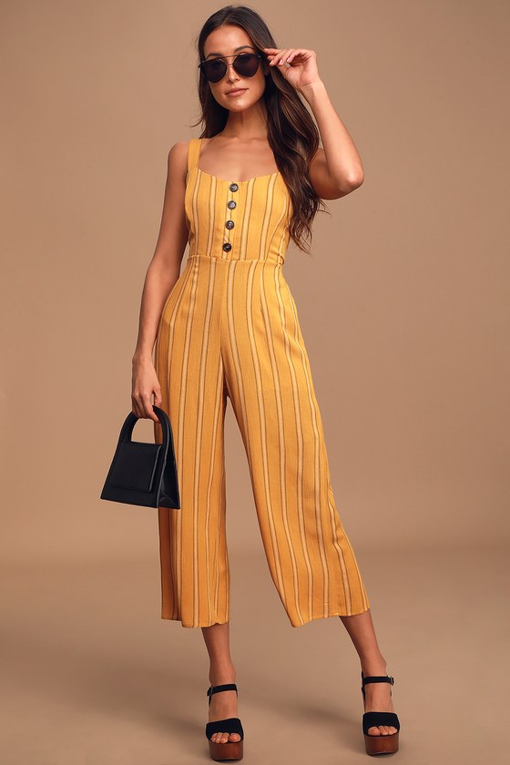 Cute Yellow Jumpsuit - Wide-Leg Jumpsuit - Button-Front Jumpsuit - Lulus