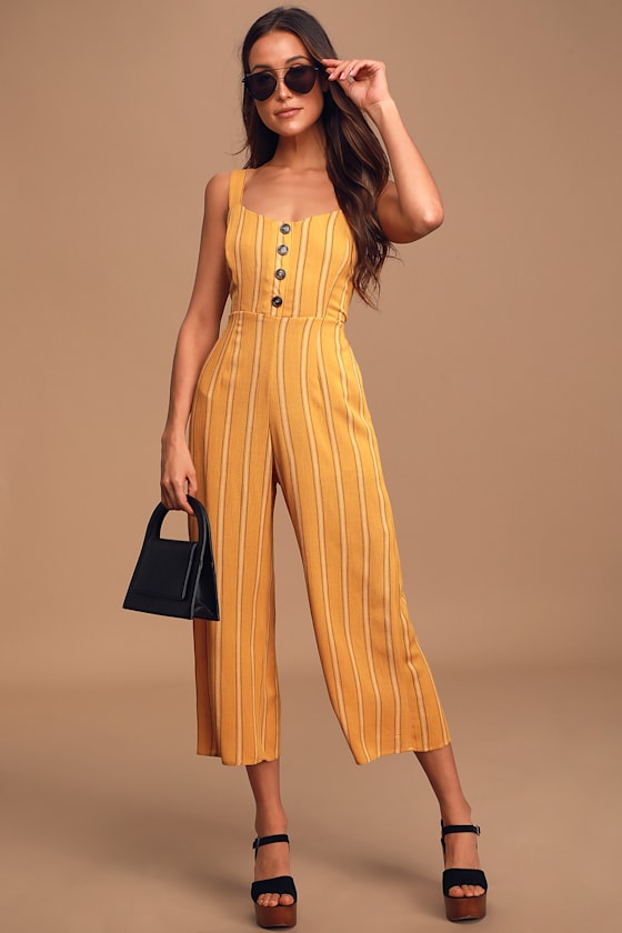 Cute Yellow Jumpsuit WideLeg Jumpsuit ButtonFront Jumpsuit Lulus
