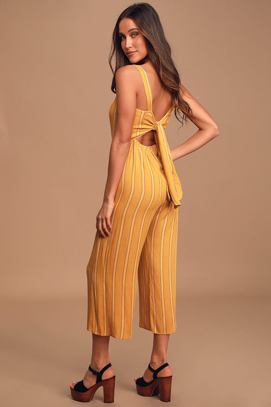 Vista Views Mustard Yellow Striped Wide-Leg Jumpsuit 6
