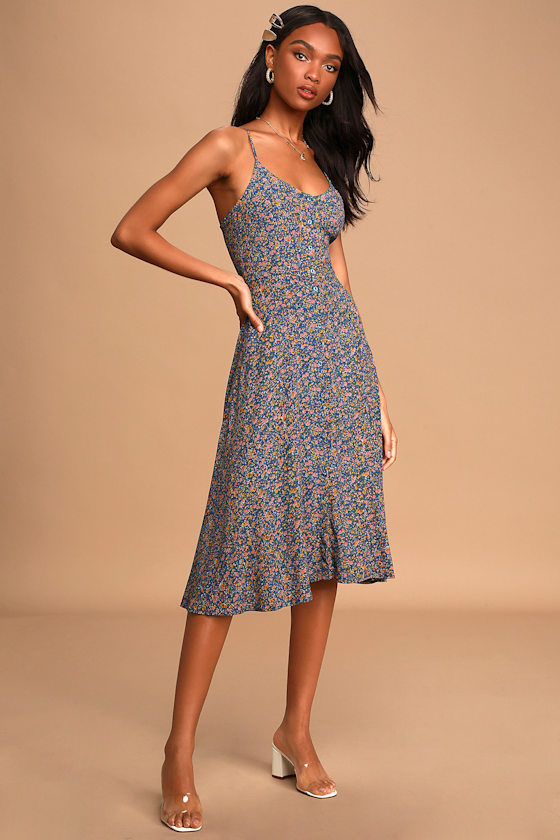 Rolla's Midsummer Coast Floral Print Midi Dress VNeck Midi Lulus