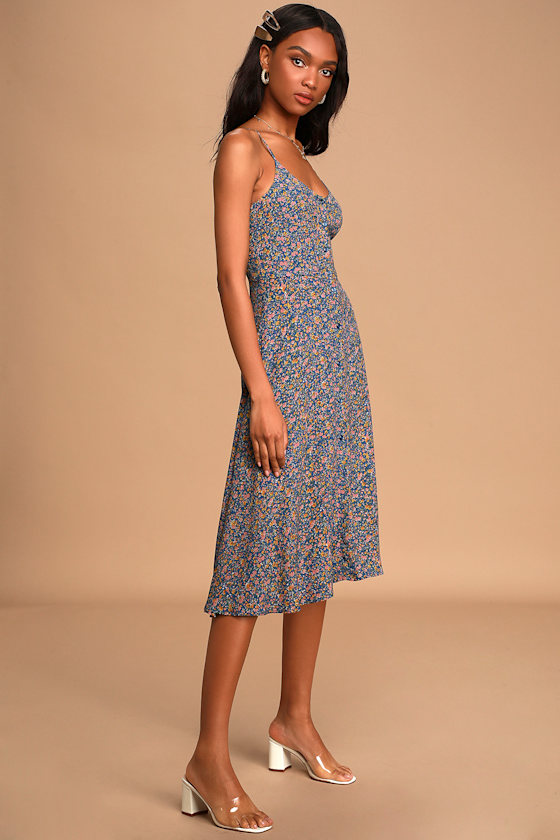 Rolla's Midsummer Coast Floral Print Midi Dress VNeck Midi Lulus