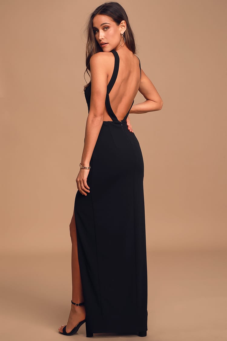 All You Need is Love Black Halter Backless Maxi Dress