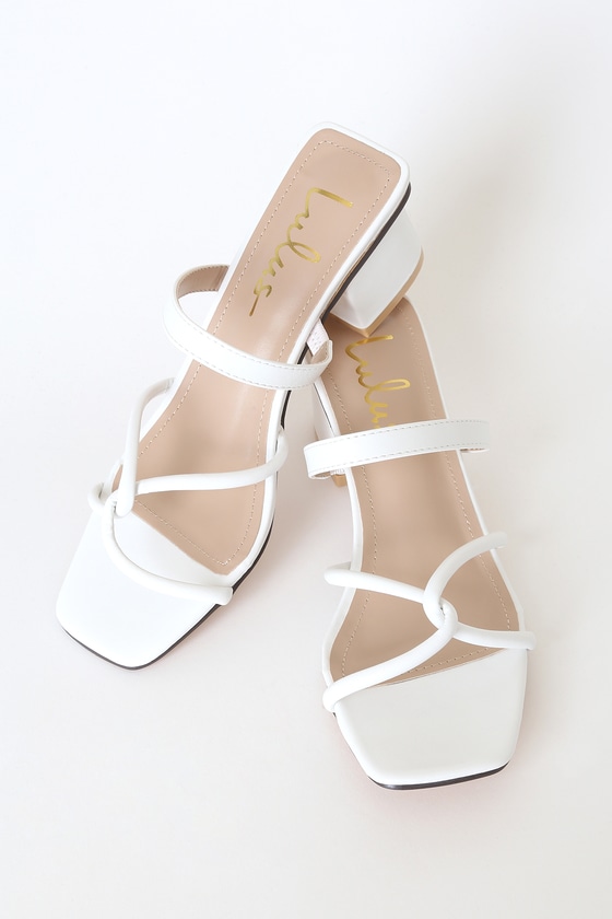 white slip on sandals with heel
