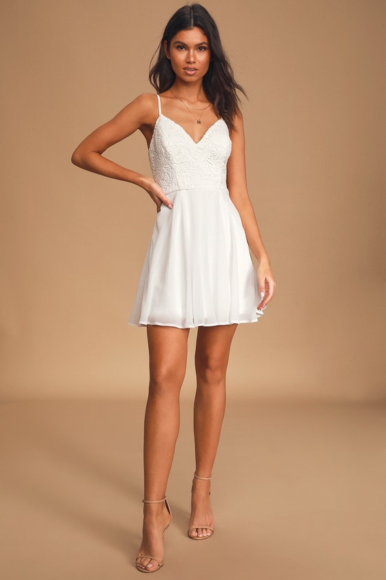 LWD - Cute Lace Dress - White Skater Dress - Mini Skater Dress