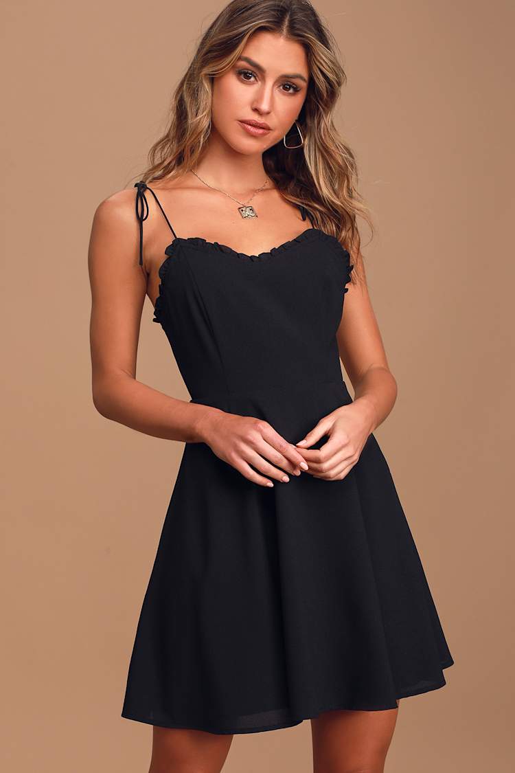 Celebration Black Ruffled Skater Dress