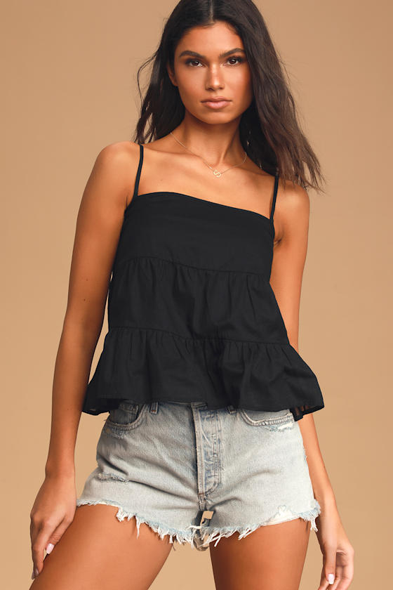 Cute Black Tank Top Ruffled Tank Top LaceUp Tank Top Lulus