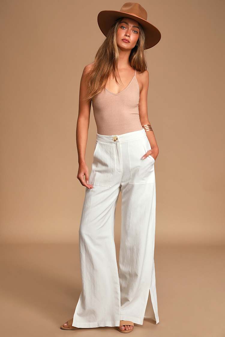 Cute White Pants - High Waisted Pants - Wide Leg Woven Pants - Lulus