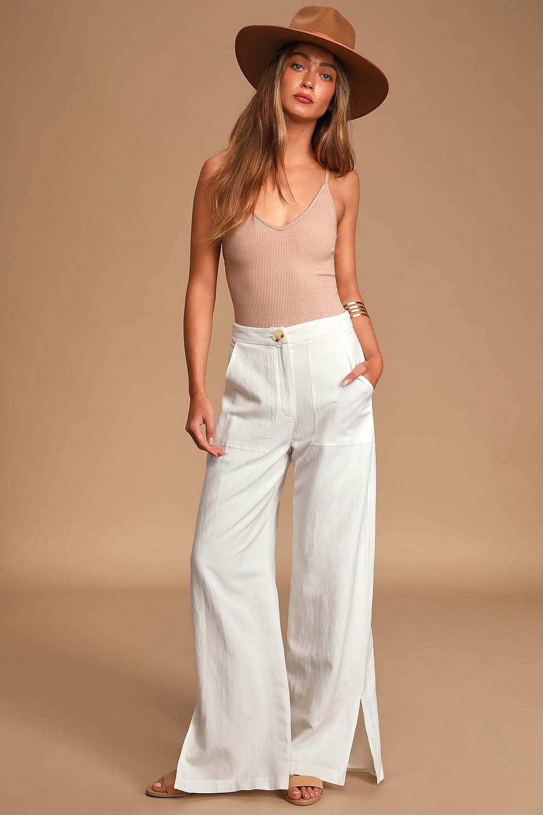Jet Stream White High Waisted Wide Leg Pants
