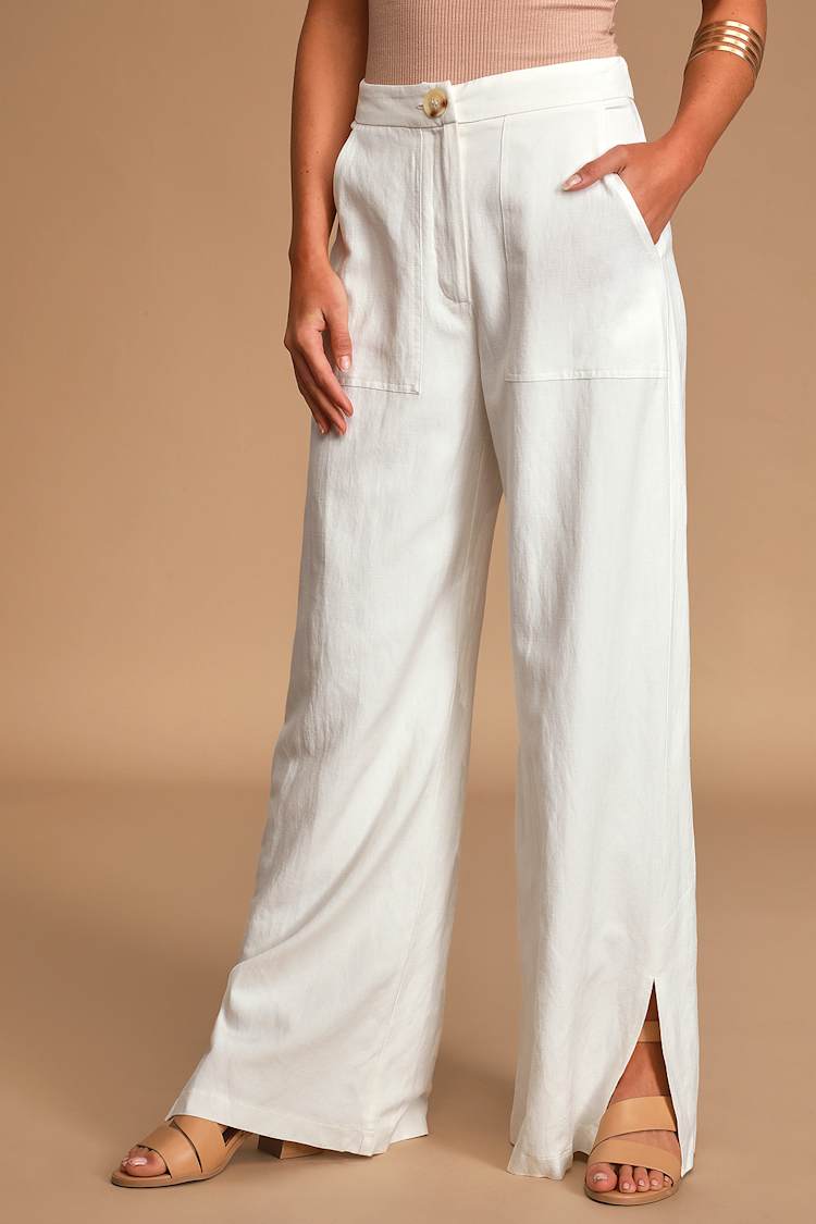 Jet Stream White High Waisted Wide Leg Pants