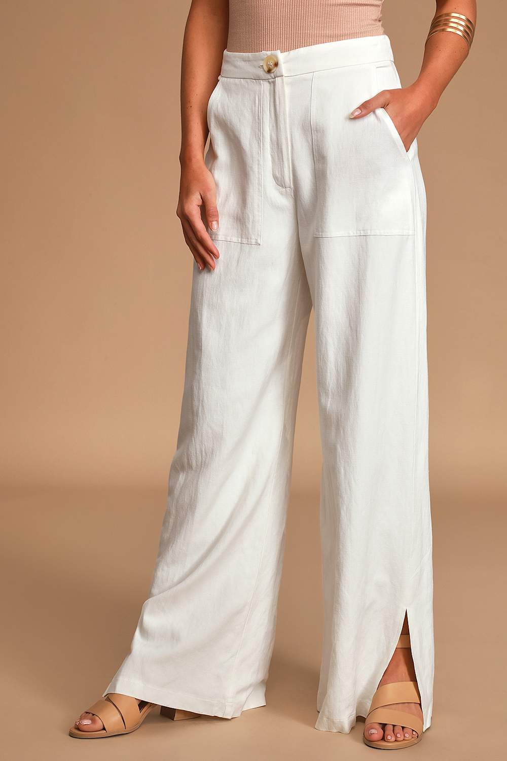 Jet Stream White High Waisted Wide Leg Pants
