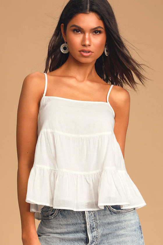 Cute White Tank Top Ruffled Tank Top LaceUp Tank Top Lulus