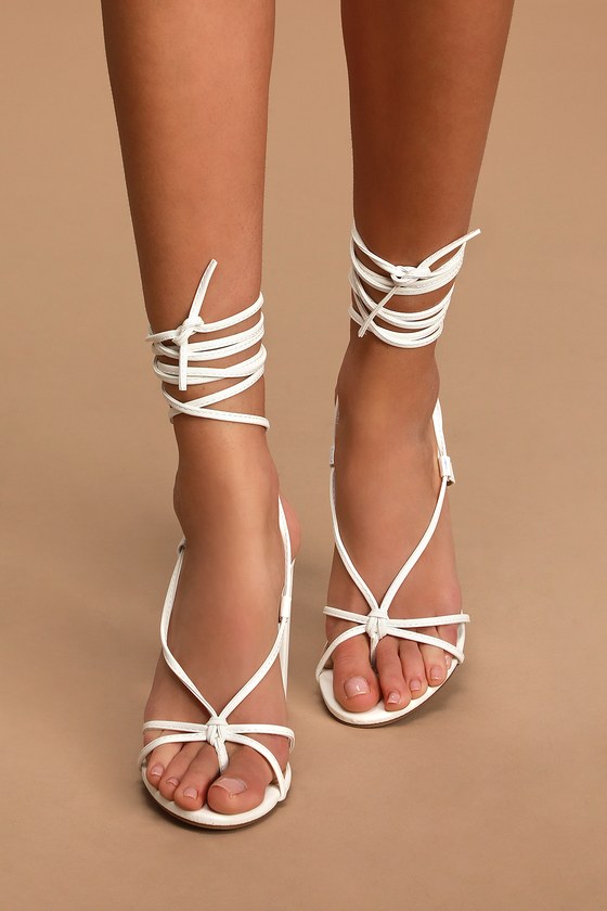 white lace up wide fit heels