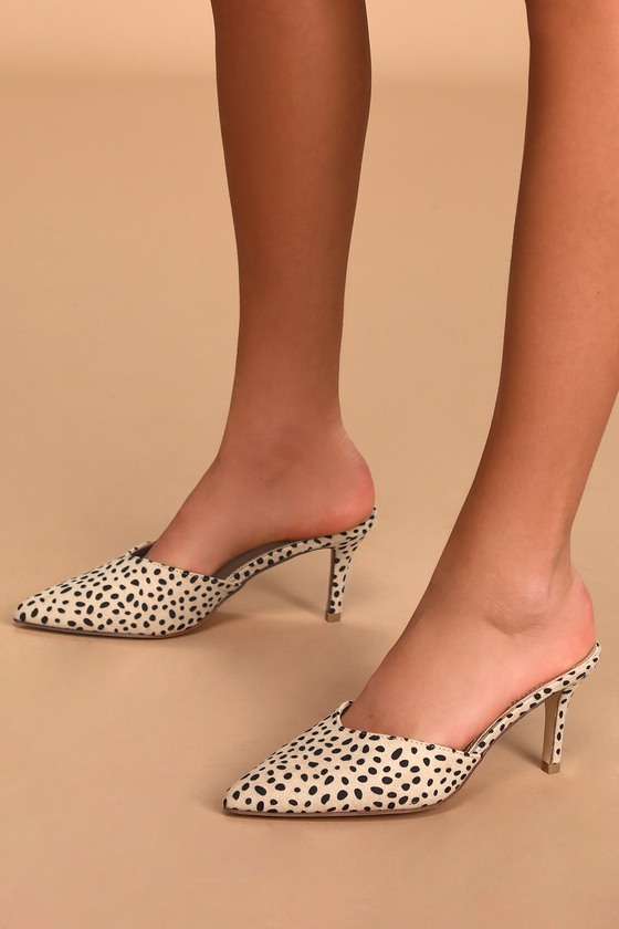 cheetah heeled mules