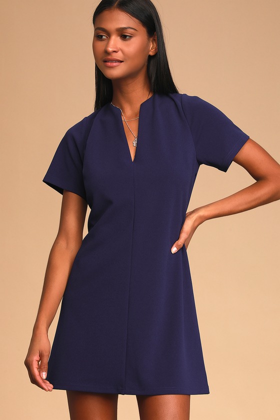 navy short sleeve shift dress