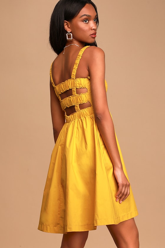 Reaching New Heights Mustard Yellow Smocked Midi Dress 4