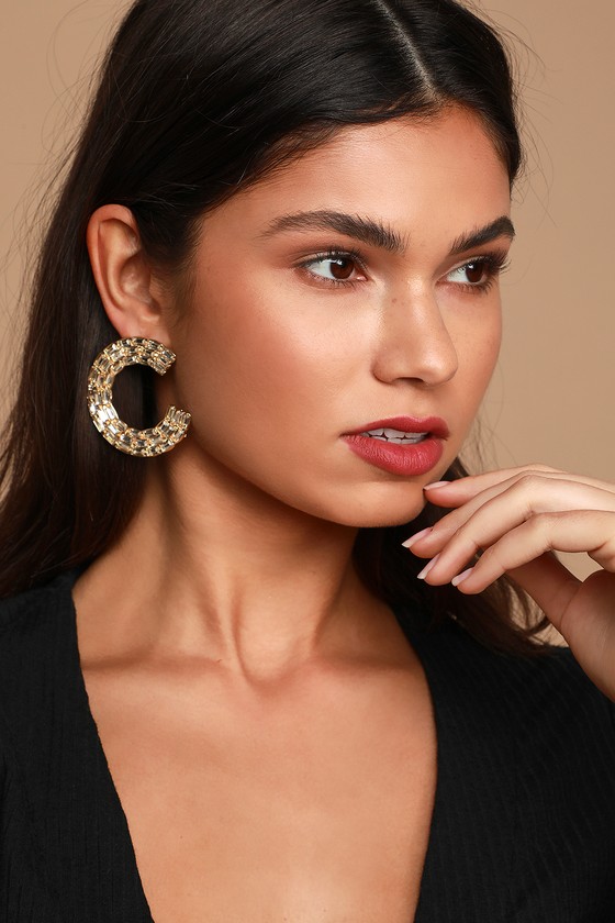 Modern Glam Gold Rhinestone Earrings