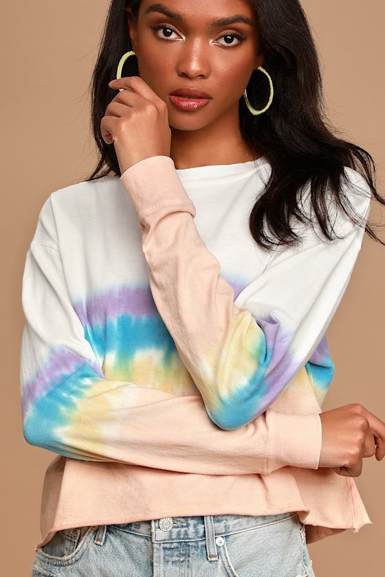 Lily Pad White Multi Tie-Dye Long Sleeve Cropped Top 4