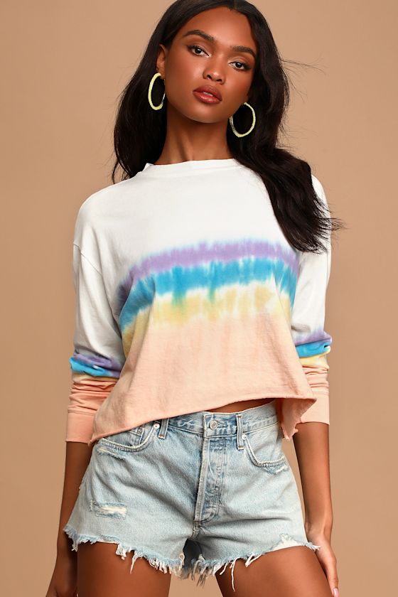 Lily Pad White Multi Tie-Dye Long Sleeve Cropped Top 3