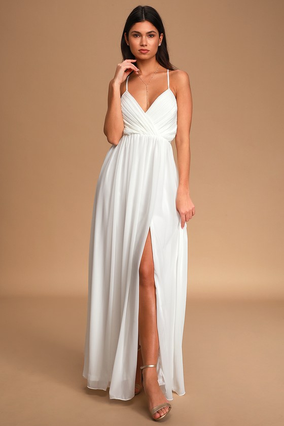 Pretty Ivory Dress - PinTuck Pleated Bodice - Side Slit Dress - Lulus