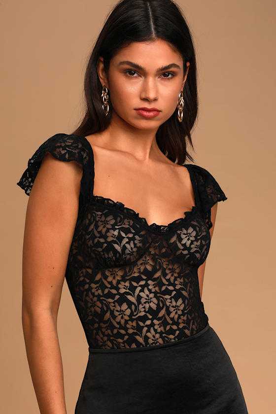 Olivia Black Ruffled Lace Bodysuit 4