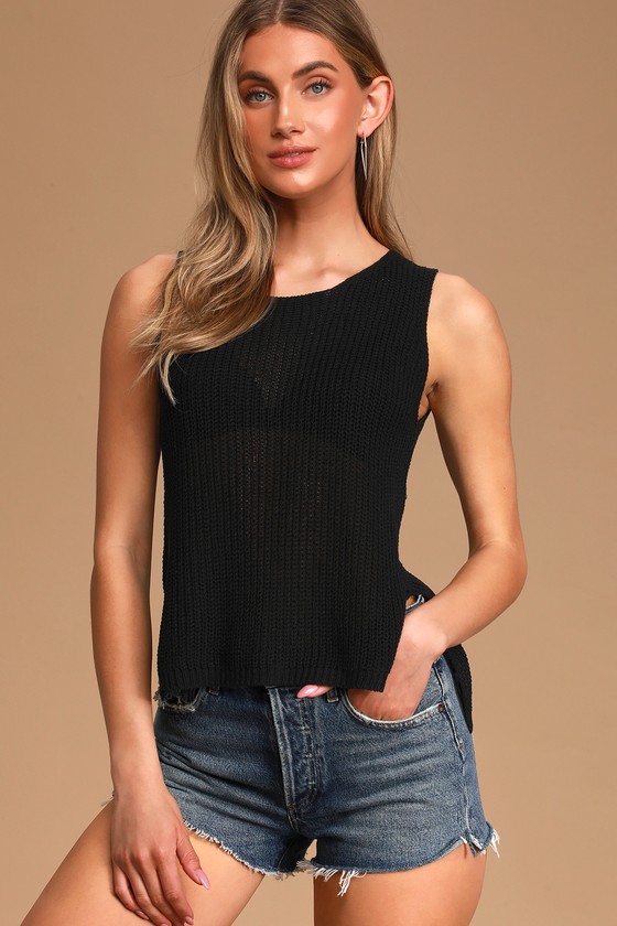 Black Knit Tank - Sweater Tank - Sheer Knit Tank Top - Lulus