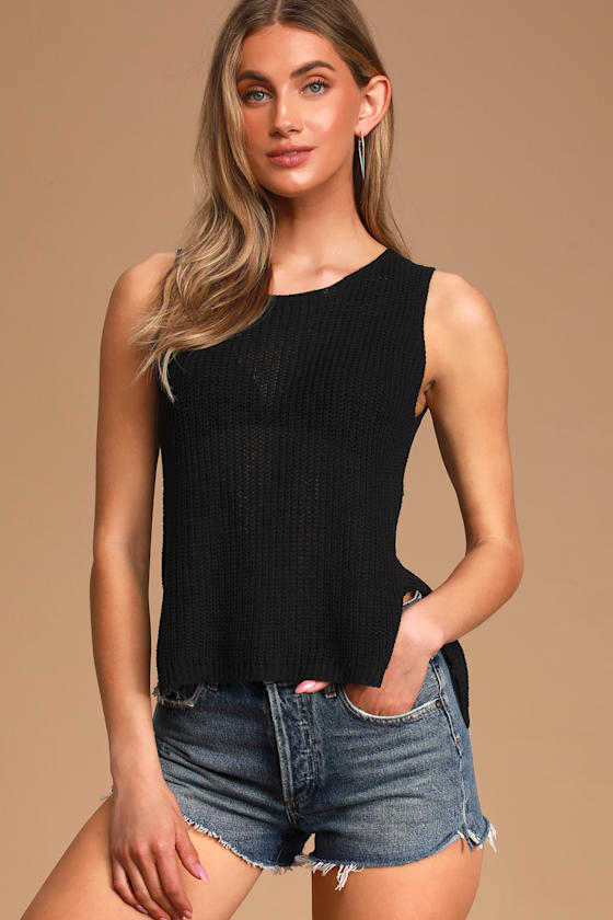 Black Knit Tank Sweater Tank Sheer Knit Tank Top Lulus