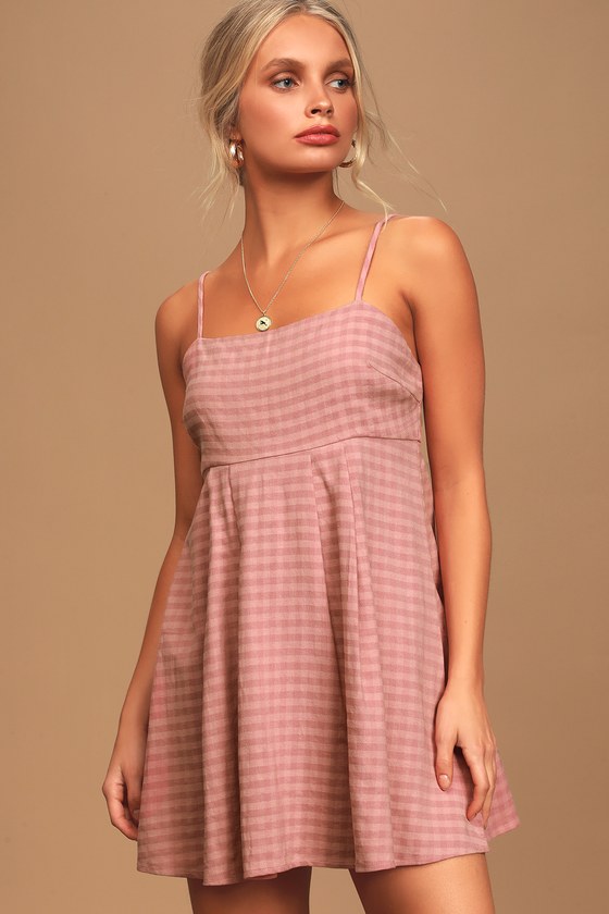 pink gingham mini dress