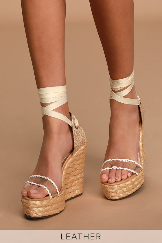 Ayama Transparent and Natural Lace-Up Espadrille Wedges 2