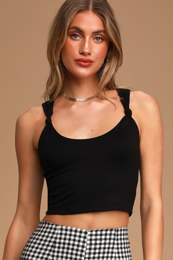 Cute Black Crop Top - Fitted Crop Top - Knotted Tank Top - Lulus
