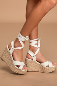 Esme White Lace-Up Espadrille Wedges 3