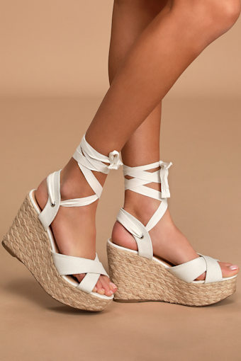 Esme White Lace-Up Espadrille Wedges 3