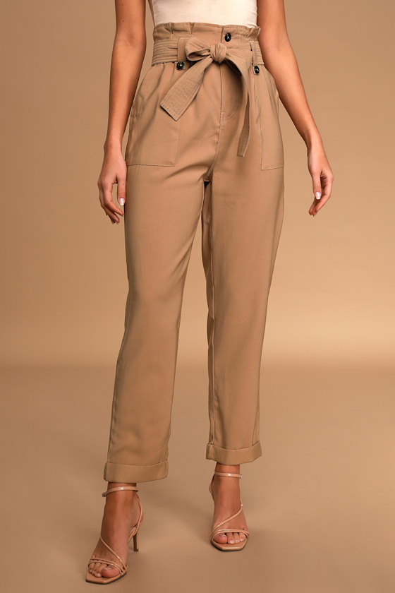Just Wing It Brown Paperbag Waist Cropped Pants 6