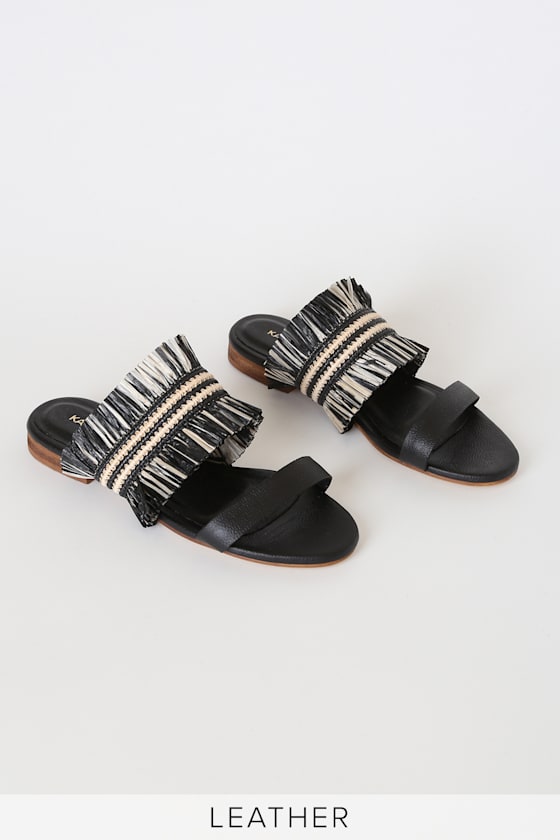 Tahiti Black Leather Slide Sandals 2