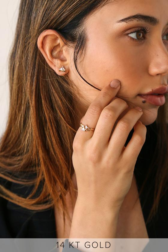 Double or Nothing 14k Gold Rhinestone Ring Set 3
