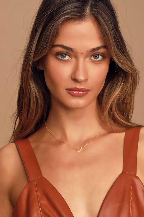 A Letter To You "J" Gold Sideways Initial Charm Necklace 3
