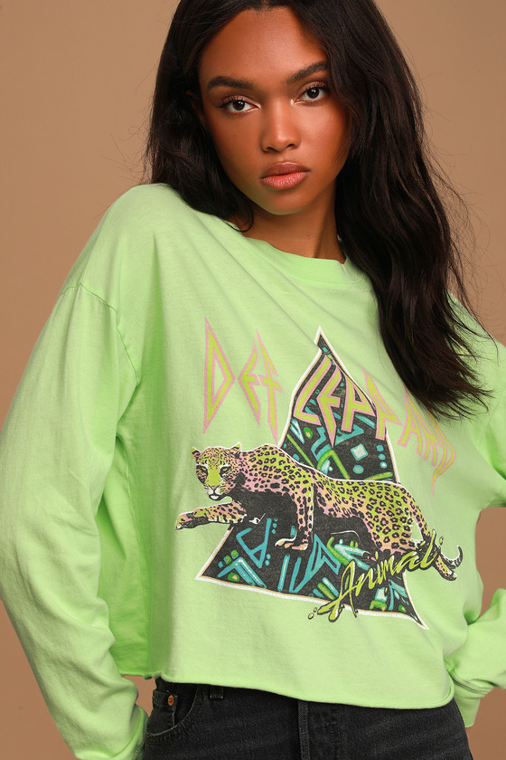 Daydreamer Def Leppard - Lime Green Tee - Long Sleeve Tee - Lulus