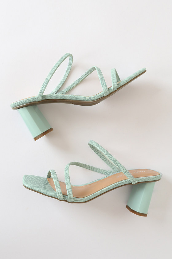Aliana Light Green Lizard-Embossed Strappy High Heel Sandals 4
