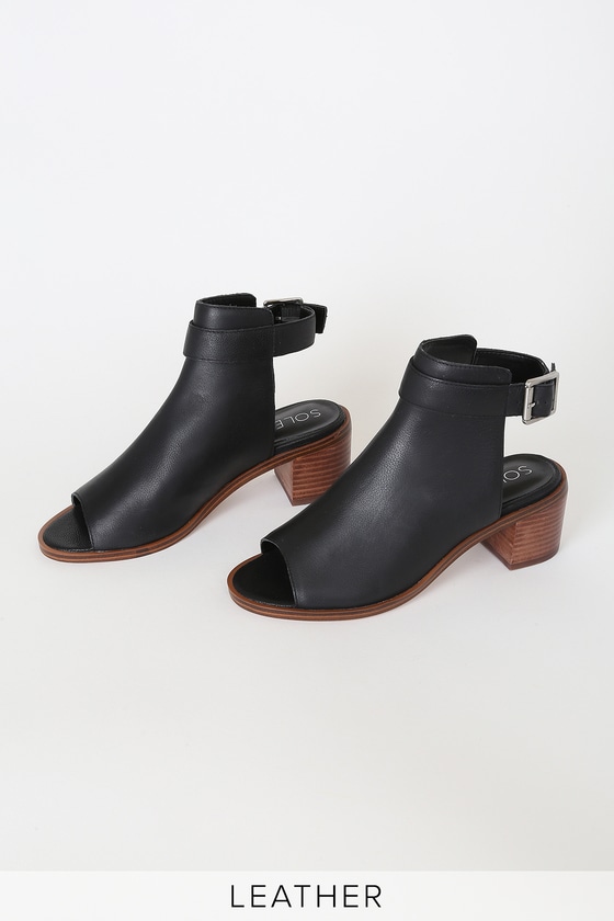 Sole Society Tazzara - Black Leather Booties - Peep-Toe Boots - Lulus