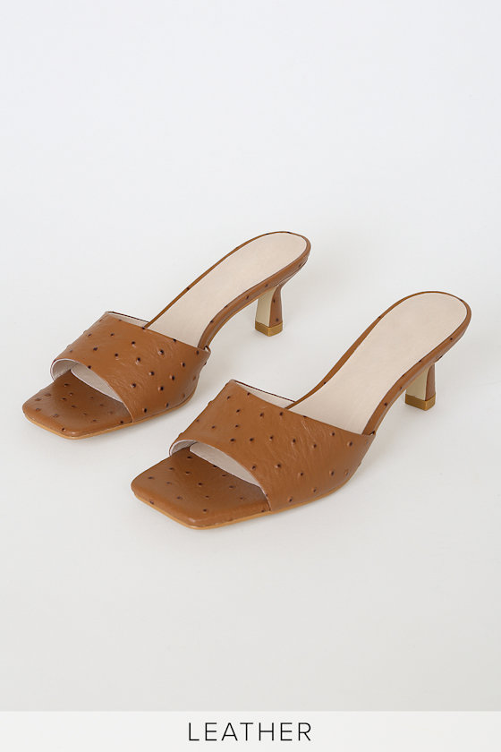 Amber Tan Ostrich Leather Slide Sandals 2