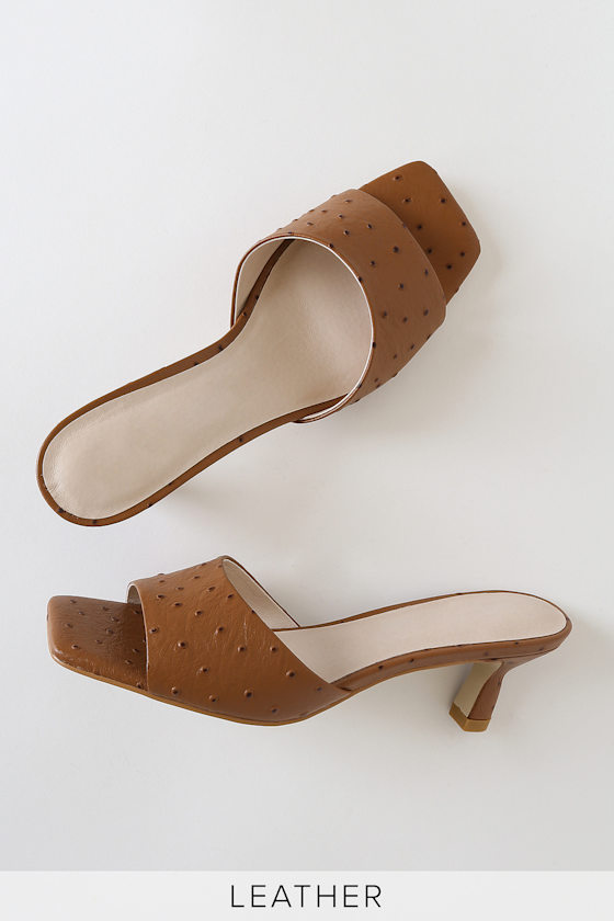 Amber Tan Ostrich Leather Slide Sandals 4