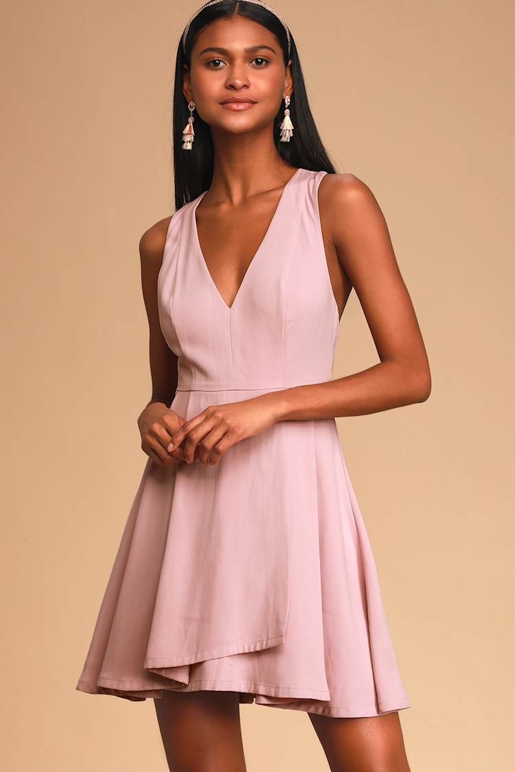 pink v neck skater dress ASOS LUXE - V Neck Skater Dress - Women - Polyester - 6 US